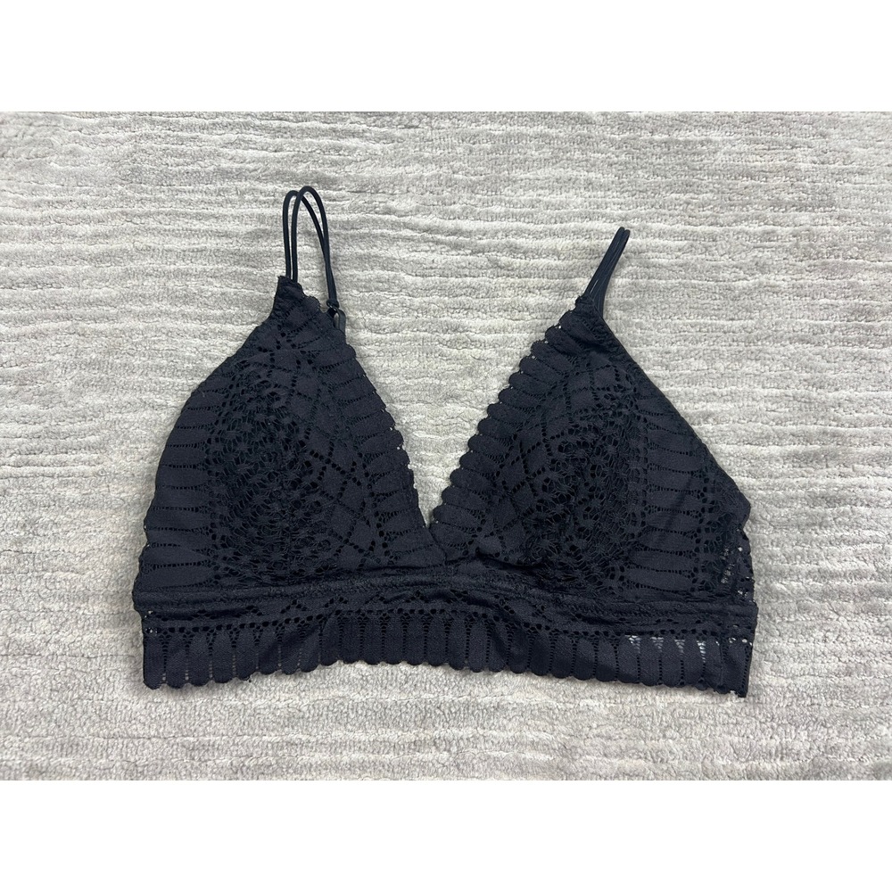 Anemone Bralette Womens Medium Black Lace V-Neck Adjustable Straps FT0720B